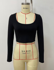 Ribbed Slim Large U Neck Long Sleeve Top  LSD-1949