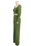 Solid Color Zipper Off Shoulder Two Piece Pants Set XHXF-8704
