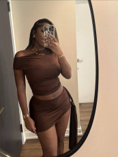 Pre Order: About 7 work days shipping Solid Color Slim Mini Skirt Two Piece Set YUEM-110706