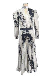Casual Print Long Sleeve Loose Midi Dress XHXF-431