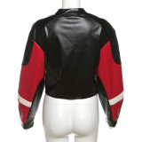 Fashion Clashing Color PU Leather Jacket Coat XEF-52161