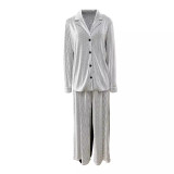 Solid Color Cardigan Loose Two Piece Pants Set LSD-2222