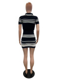 Stripe Print Short Sleeve Sweater Skirt Suit QXTF-83022