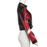 Fashion Clashing Color PU Leather Jacket Coat XEF-52161