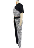 Casual Color Block Print Two Piece Pants Set XHXF-8705
