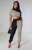 Casual Color Block Print Two Piece Pants Set XHXF-8705
