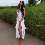 Solid Color Backless Bodysuit Two Piece Skirts Set  XEF-53981