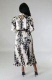 Casual Print Long Sleeve Loose Midi Dress XHXF-431
