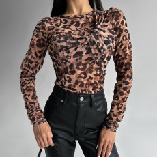 Leopard Print Long Sleeve Tops XEF-54446