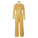 Stripe Print Long Sleeve T Shirt Pants Suit AIL-286