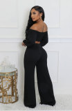 Solid Color Zipper Off Shoulder Two Piece Pants Set XHXF-8704