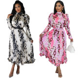 Casual Print Long Sleeve Loose Midi Dress XHXF-431