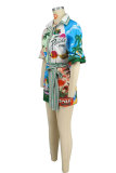 Fashion Pirnt Half Sleeve Shirt Dress XHXF-968