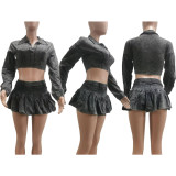 Long Sleeve Lapel Two Piece Skirt Set(With Safety Pants ) TK-6328