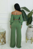 Solid Color Zipper Off Shoulder Two Piece Pants Set XHXF-8704