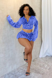 Long Sleeve Lapel Two Piece Skirt Set(With Safety Pants ) TK-6328