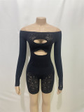 Pre Order: About 7 work days shipping One Shoulder Hollow Out Sexy Romper YUEM-110705