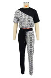 Casual Color Block Print Two Piece Pants Set XHXF-8705