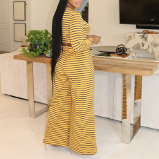 Stripe Print Long Sleeve T Shirt Pants Suit AIL-286