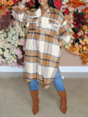 Plaid Print Long Sleeve Shirt Coat AIL-283