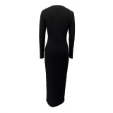 Long Sleeve Sexy U Neck Slim Maxi Dress LSD-2109