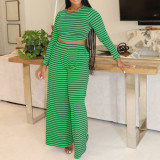 Stripe Print Long Sleeve T Shirt Pants Suit AIL-286