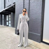 Solid Color Cardigan Loose Two Piece Pants Set LSD-2222