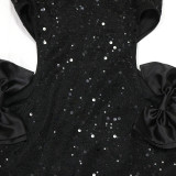 Hang Neck Sleeveless Sequin Mini Dress CYA-901449