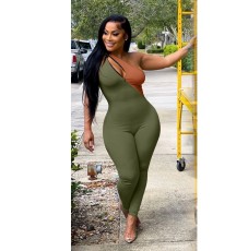 Color Block Slash Neck Zipper Jumpsuit LP-90105