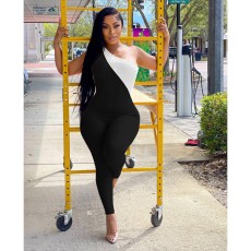 Color Block Slash Neck Zipper Jumpsuit LP-90105