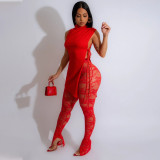 Solid Split Tops And Lace Pants Two Piece Set CYA-901423
