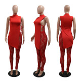 Solid Split Tops And Lace Pants Two Piece Set CYA-901423