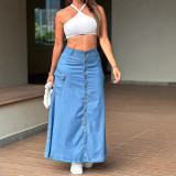 Single-button Denim Long Skirt GAKF-40914