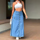 Single-button Denim Long Skirt GAKF-40914