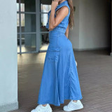 Single-button Denim Long Skirt GAKF-40914