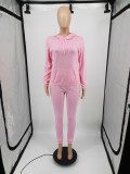 Letter Print Long Sleeve Hooded Two Piece Pants Set YIM-MC002