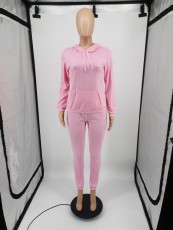 Letter Print Long Sleeve Hooded Two Piece Pants Set YIM-MC002