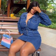 Fashion Denim Long Sleeve Mini Dress GAKF-40904