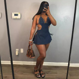 Sexy Backless Tie Up Split Denim Mini Dress GAKF-40912