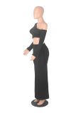 Solid Color Slash Shoulder Drawstring Skirt Suit GXYF-0420