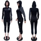 Fashion Zipper Polka Dot Patchwork Hooded Two Piece Set LSL-6228