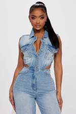 Fashion Sleeveless Hollow Out Denim Jumpsuit LX-6025