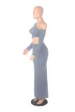 Solid Color Slash Shoulder Drawstring Skirt Suit GXYF-0420