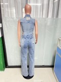 Fashion Sleeveless Hollow Out Denim Jumpsuit LX-6025