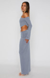 Solid Color Slash Shoulder Drawstring Skirt Suit GXYF-0420