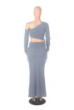 Solid Color Slash Shoulder Drawstring Skirt Suit GXYF-0420