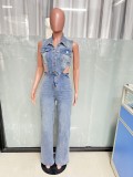 Fashion Sleeveless Hollow Out Denim Jumpsuit LX-6025