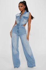 Fashon Sleeveless Hollow Out Denim Jumpsuit LX-6025