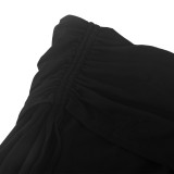 Solid Color Slash Shoulder Drawstring Skirt Suit GXYF-0420