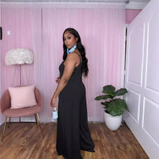 Solid Color Sling Loose Jumpsuit TE-4701